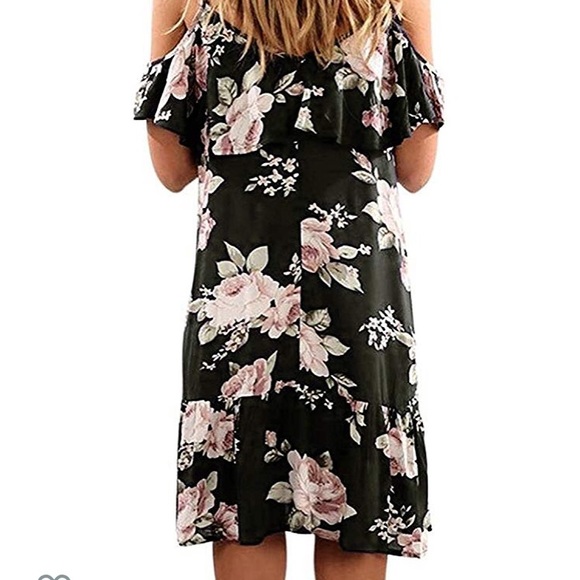 NWOT! BLACK AND FLORAL OPEN SHOULDER DRESS - Picture 8 of 8